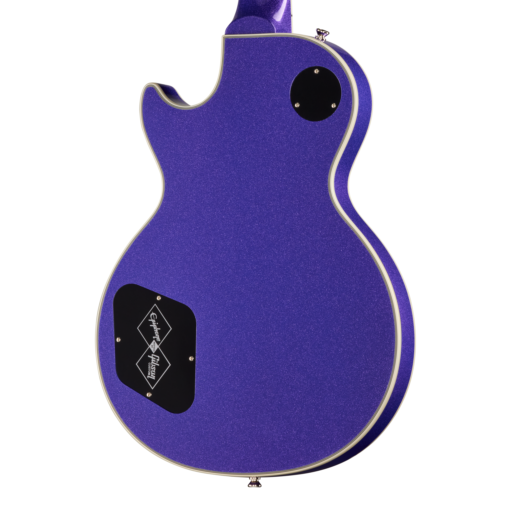 E-Gitarre, violetter Korpus, glitzernde Lackierung, Single-Cut-Korpus, helle Randeinfassung